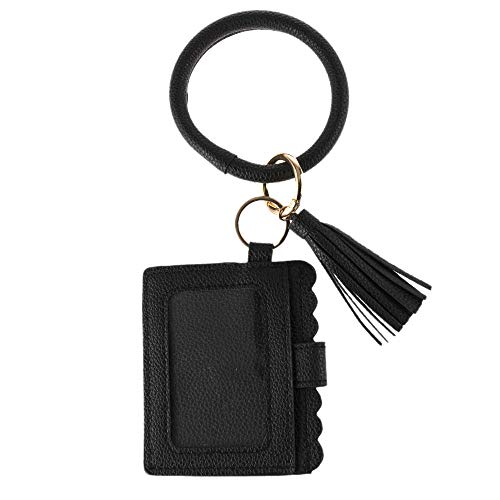 Schlüsselanhänger Geldbörse Damen Tasche Schlüssel Armband Kette Kunstleder Handtasche Brieftasche Kartenhalter mit Schlüsselbund Armreif (Schwarz) von Santimon