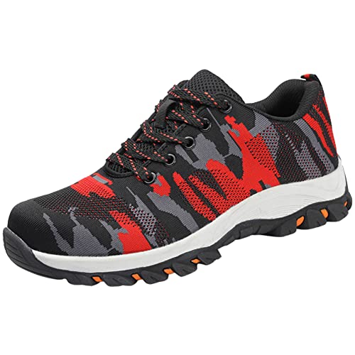Schutzschuhe Arbeitsschuhe Sicherheitsschuhe Mit Stahlkappe Damen Schuhe Sportlich Atmungsaktiv Leicht Arbeitsschuh Bequemer Rot 40 EU von Santimon