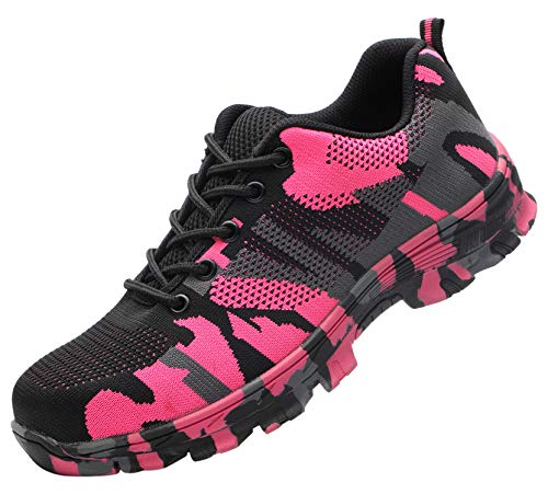 Sicherheitsschuhe Herren Damen Arbeitsschuhe Sportlich Anti-Rutsch Atmungsaktiv Anti-Punktion Komfortabel Stahlkappen Schuhe Camouflage Pink 39 EU von Santimon