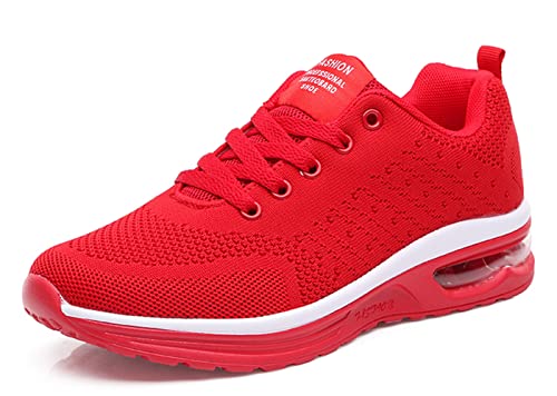 Turnschuhe Damen Atmungsaktiv Mesh Leichte Luftkissen Outdoors Sportlich Wander Anti-Rutsch Klassisch Beiläufig Laufschuhe Rot 38 EU von Santimon