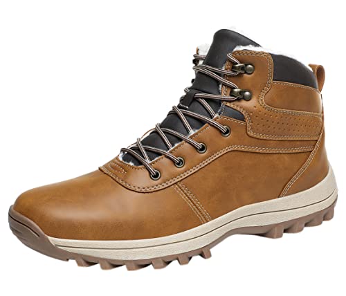 Santimon Wanderschuhe Herren Leder Wasserdicht Schneestiefel Warm Gefüttert Outdoor Rutschfest Trekking Klassisch Schnürstiefel Rufous 45 EU von Santimon