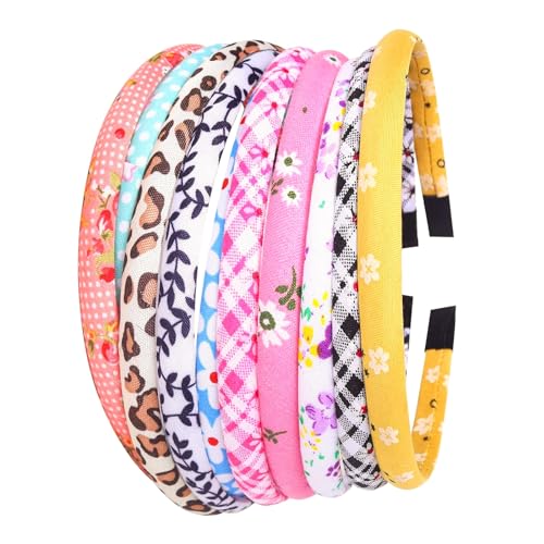 Dünne Satin-Stirnbänder für Mädchen, Stoff-Stirnbänder für Kinder, Haarbänder mit Blumenmuster, mit Stoff überzogen, Kopfreifen für Kleinkinder, 10 Stück Dünne Satin-Stirnbänder für Mädchen, Stoff-Stirnbänder für Kinder, Haarbänder mit Blumenmuster, mit Stoff überzogen, Kopfreifen für Kleinkinder, 10 Stück von Santoddle