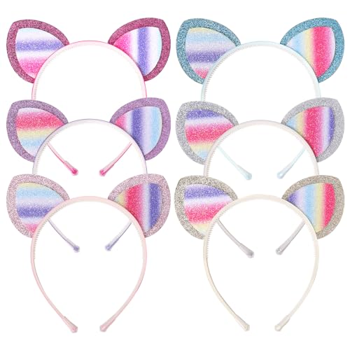 Santoddle 6 x glitzernde Katzen-Ohren-Haarreifen für Mädchen, glitzernde Pailletten-Ohren-Haarbänder, bunte Haarreifen für Kinder von Santoddle
