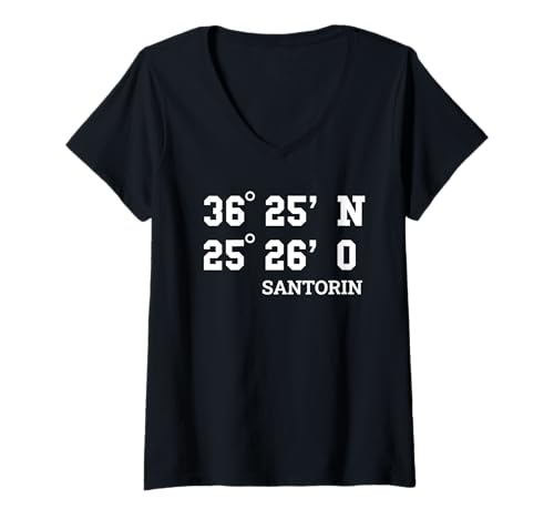 Damen Santorin Koordinaten Design Griechenland Insel Urlaub Reise T-Shirt mit V-Ausschnitt von Santorin Urlaub Bekleidung & Geschenkideen