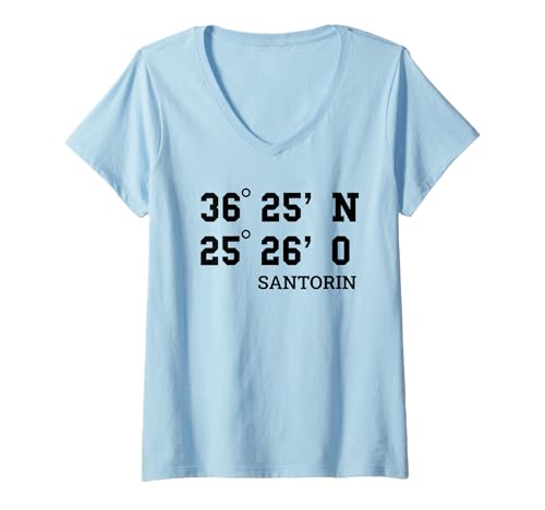 Damen Santorin Koordinaten Griechenland Insel Urlaub Santorini T-Shirt mit V-Ausschnitt Damen Santorin Koordinaten Griechenland Insel Urlaub Santorini T-Shirt mit V-Ausschnitt von Santorin Urlaub Bekleidung & Geschenkideen