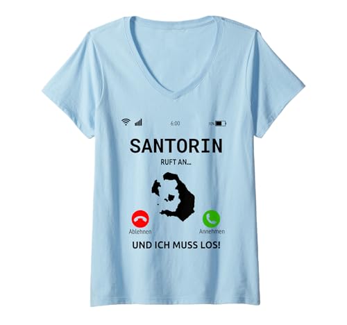 Damen Santorin Ruft An Design Griechenland Insel Urlaub Reise T-Shirt mit V-Ausschnitt Damen Santorin Ruft An Design Griechenland Insel Urlaub Reise T-Shirt mit V-Ausschnitt von Santorin Urlaub Bekleidung & Geschenkideen
