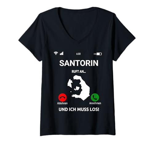 Damen Santorin Ruft An Design Griechenland Insel Urlaub Reise T-Shirt mit V-Ausschnitt Damen Santorin Ruft An Design Griechenland Insel Urlaub Reise T-Shirt mit V-Ausschnitt von Santorin Urlaub Bekleidung & Geschenkideen