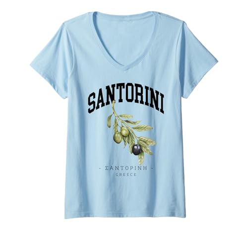 Damen Santorin Griechenland T-Shirt mit V-Ausschnitt Damen Santorin Griechenland T-Shirt mit V-Ausschnitt von Santorini Greece Mykonos