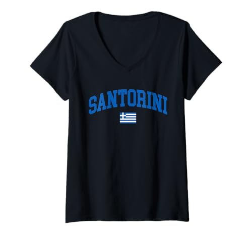 Damen Santorin Reise nach Santorin Griechenland Urlaub Santorin T-Shirt mit V-Ausschnitt von Santorini Greece Travel Traveling Greek