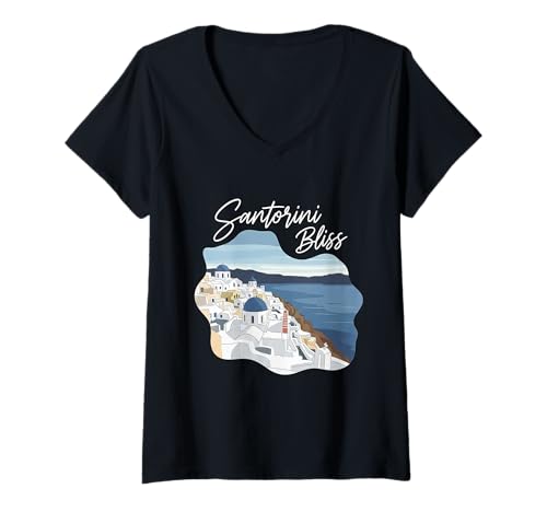 Damen Santorini Griechenland Träume Sommer Kykladen Urlaubsandenke T-Shirt mit V-Ausschnitt Damen Santorini Griechenland Träume Sommer Kykladen Urlaubsandenke T-Shirt mit V-Ausschnitt von Santorini Griechenland Griechischer Souvenirladen