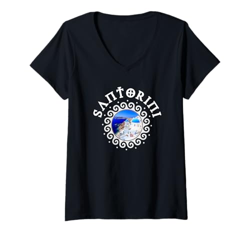 Damen Santorini Griechenland - Santorin T-Shirt mit V-Ausschnitt Damen Santorini Griechenland - Santorin T-Shirt mit V-Ausschnitt von Santorini Souvenir Store