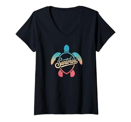 Damen Santorini Griechenland - Santorin T-Shirt mit V-Ausschnitt von Santorini Souvenir Store
