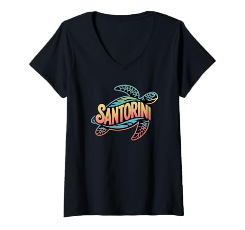 Damen Santorini Griechenland - Santorin T-Shirt mit V-Ausschnitt von Santorini Souvenir Store