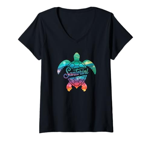 Damen Santorini Griechenland - Santorin T-Shirt mit V-Ausschnitt von Santorini Souvenir Store