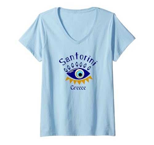 Damen Santorini Griechenland - Santorin T-Shirt mit V-Ausschnitt von Santorini Souvenir Store