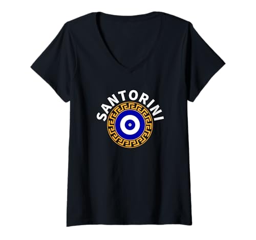 Damen Santorini Griechenland - Santorin T-Shirt mit V-Ausschnitt von Santorini Souvenir Store