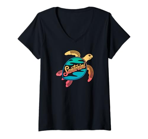 Damen Santorini Griechenland - Santorin T-Shirt mit V-Ausschnitt von Santorini Souvenir Store