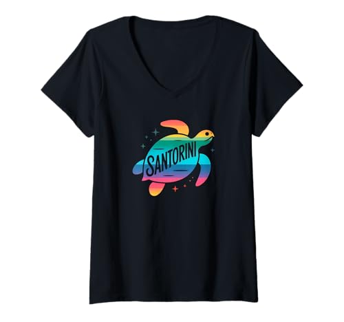 Damen Santorini Griechenland - Santorin T-Shirt mit V-Ausschnitt von Santorini Souvenir Store