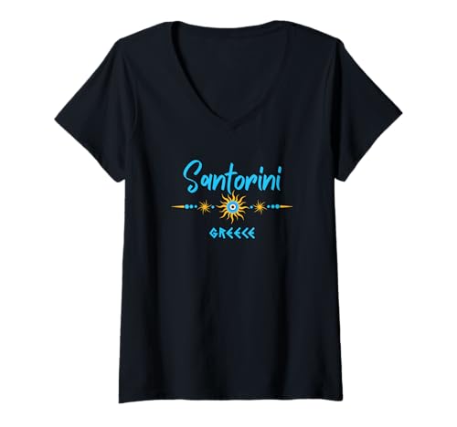 Damen Santorini Griechenland - Santorin T-Shirt mit V-Ausschnitt von Santorini Souvenir Store