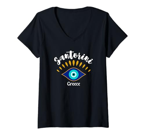 Damen Santorini Griechenland - Santorin T-Shirt mit V-Ausschnitt von Santorini Souvenir Store