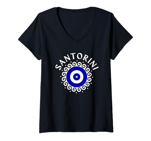 Damen Santorini Griechenland - Santorin T-Shirt mit V-Ausschnitt von Santorini Souvenir Store