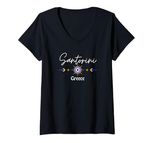 Damen Santorini Griechenland - Santorin T-Shirt mit V-Ausschnitt von Santorini Souvenir Store