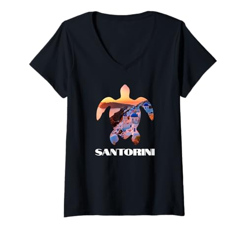 Damen Santorini Griechenland - Santorin T-Shirt mit V-Ausschnitt von Santorini Souvenir Store
