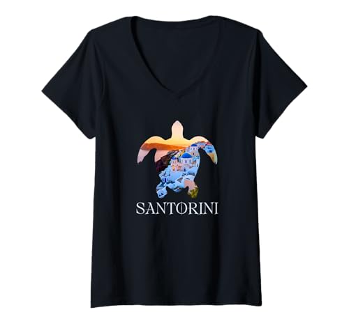 Damen Santorini Griechenland - Santorin T-Shirt mit V-Ausschnitt von Santorini Souvenir Store