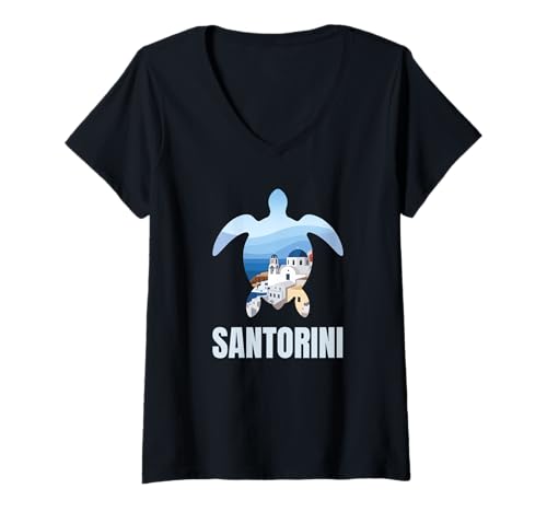 Damen Santorini Griechenland - Santorin T-Shirt mit V-Ausschnitt von Santorini Souvenir Store