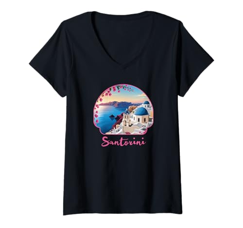 Damen Santorini Griechenland - Santorin T-Shirt mit V-Ausschnitt Damen Santorini Griechenland - Santorin T-Shirt mit V-Ausschnitt von Santorini Souvenir Store