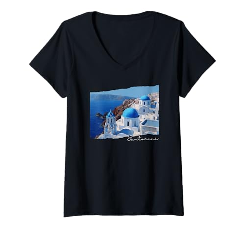 Damen Santorini Griechenland - Santorin T-Shirt mit V-Ausschnitt von Santorini Souvenir Store