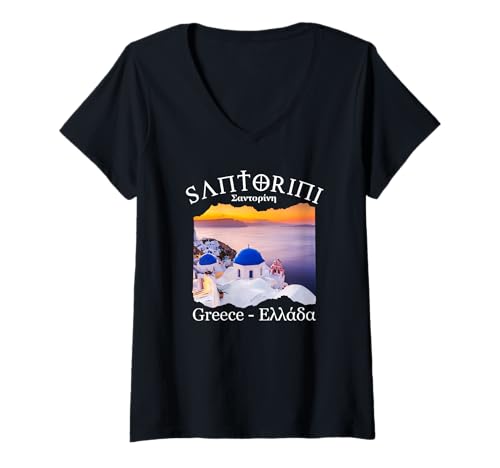 Damen Santorini Griechenland - Santorin T-Shirt mit V-Ausschnitt Damen Santorini Griechenland - Santorin T-Shirt mit V-Ausschnitt von Santorini Souvenir Store