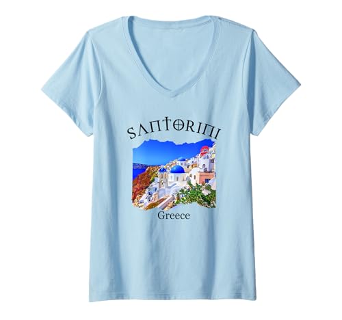 Damen Santorini Griechenland - Santorin T-Shirt mit V-Ausschnitt Damen Santorini Griechenland - Santorin T-Shirt mit V-Ausschnitt von Santorini Souvenir Store