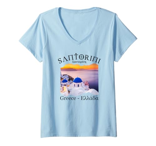 Damen Santorini Griechenland - Santorin T-Shirt mit V-Ausschnitt Damen Santorini Griechenland - Santorin T-Shirt mit V-Ausschnitt von Santorini Souvenir Store
