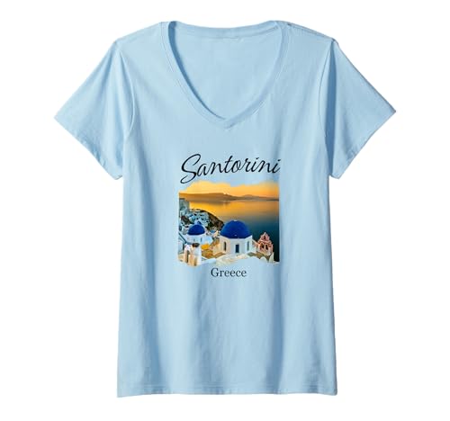 Damen Santorini Griechenland - Santorin T-Shirt mit V-Ausschnitt Damen Santorini Griechenland - Santorin T-Shirt mit V-Ausschnitt von Santorini Souvenir Store