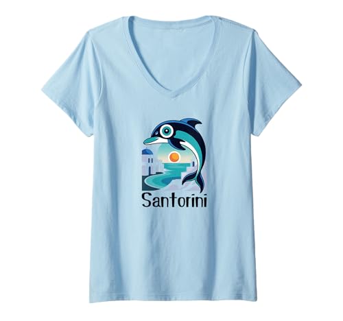 Damen Santorini Griechenland - Santorin T-Shirt mit V-Ausschnitt Damen Santorini Griechenland - Santorin T-Shirt mit V-Ausschnitt von Santorini Souvenir Store