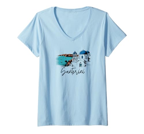 Damen Santorini Griechenland - Santorin T-Shirt mit V-Ausschnitt Damen Santorini Griechenland - Santorin T-Shirt mit V-Ausschnitt von Santorini Souvenir Store