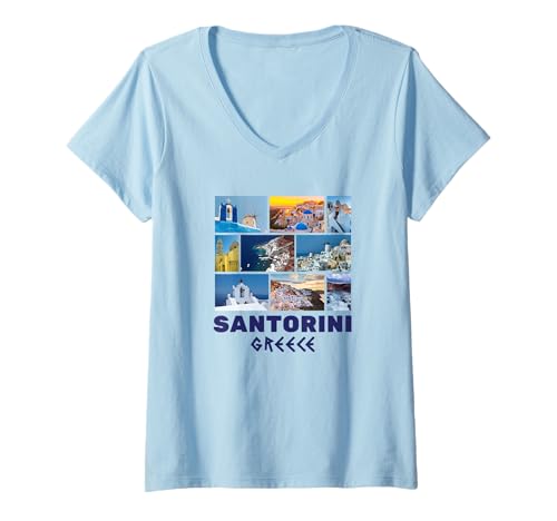 Damen Santorini Griechenland - Santorin T-Shirt mit V-Ausschnitt Damen Santorini Griechenland - Santorin T-Shirt mit V-Ausschnitt von Santorini Souvenir Store
