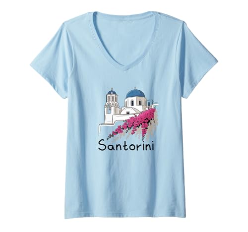 Damen Santorini Griechenland - Santorin T-Shirt mit V-Ausschnitt Damen Santorini Griechenland - Santorin T-Shirt mit V-Ausschnitt von Santorini Souvenir Store