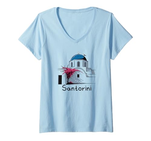 Damen Santorini Griechenland - Santorin T-Shirt mit V-Ausschnitt Damen Santorini Griechenland - Santorin T-Shirt mit V-Ausschnitt von Santorini Souvenir Store
