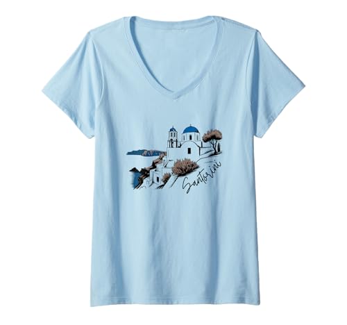 Damen Santorini Griechenland - Santorin T-Shirt mit V-Ausschnitt Damen Santorini Griechenland - Santorin T-Shirt mit V-Ausschnitt von Santorini Souvenir Store