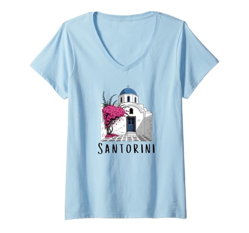 Damen Santorini Griechenland - Santorin T-Shirt mit V-Ausschnitt Damen Santorini Griechenland - Santorin T-Shirt mit V-Ausschnitt von Santorini Souvenir Store