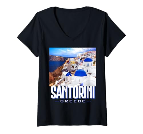 Damen Santorin Griechenland T-Shirt mit V-Ausschnitt Damen Santorin Griechenland T-Shirt mit V-Ausschnitt von Santorini Souvenirs & Gifts by DV8sTees