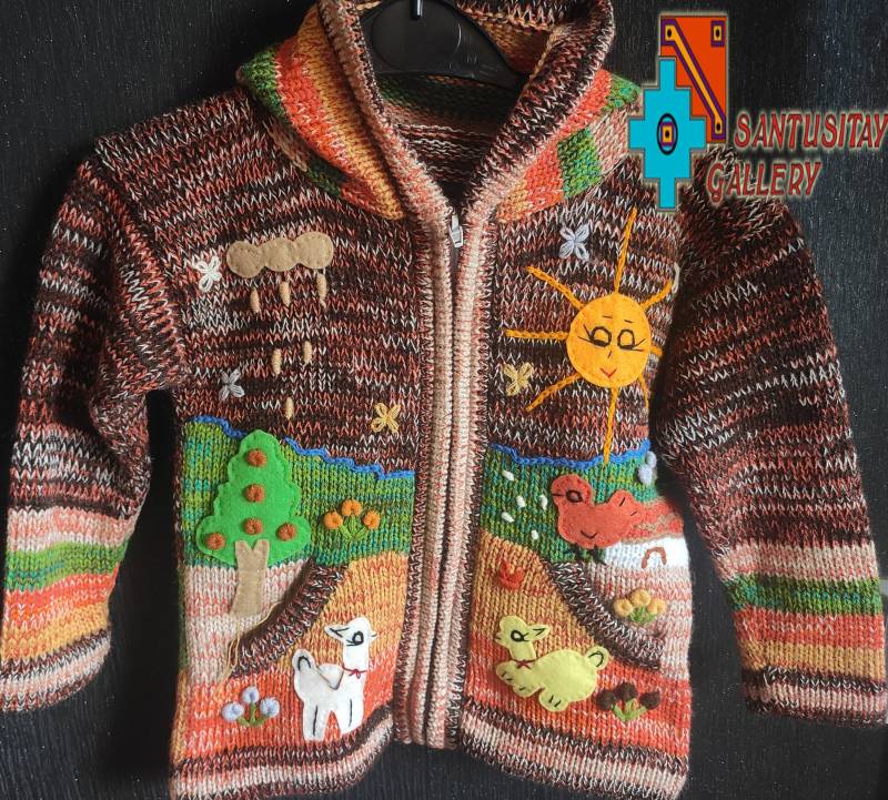 3-4 Jahre Alter Pullover Mädchen Junge Kinder Lange Fee Hoodie Strickjacke Alpakawolle Weich Warm Gestrickt Bestickt Lustige Applikation von Santusitay