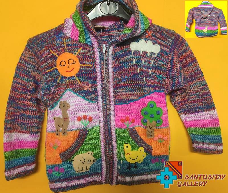 5-6 Jahre Alter Pullover Mädchen Junge Kinder Kapuzenjacke Strickjacke Alpakawolle Weich Warm Gestrickt Bestickt Lustige Applikation Rot von Santusitay
