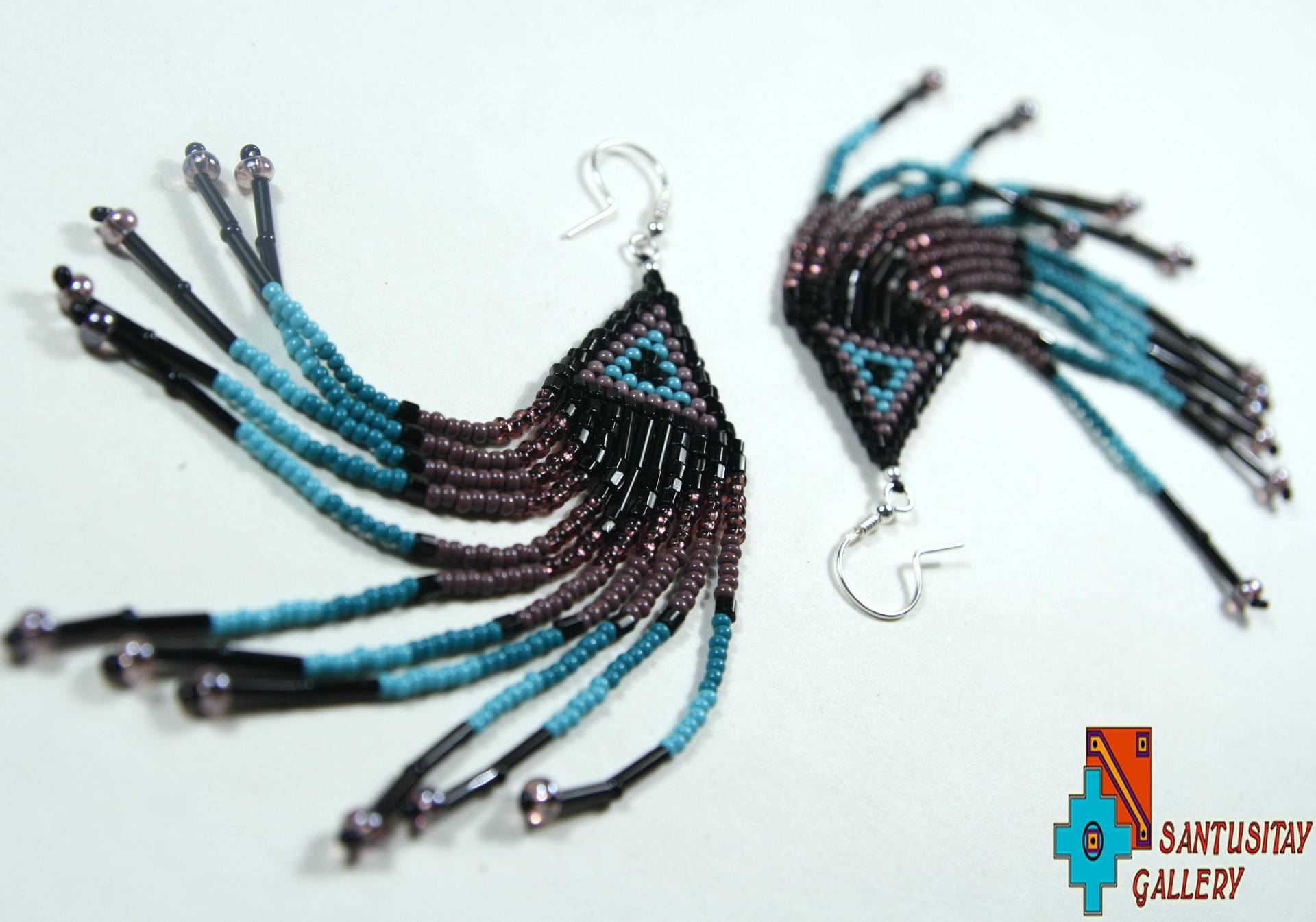 Elegante Atemberaubende Ohrringe Peyotle Perlen Südamerika Stil Lange Türkis Lila Schwarz Weihnachten Original Geschenk von Santusitay