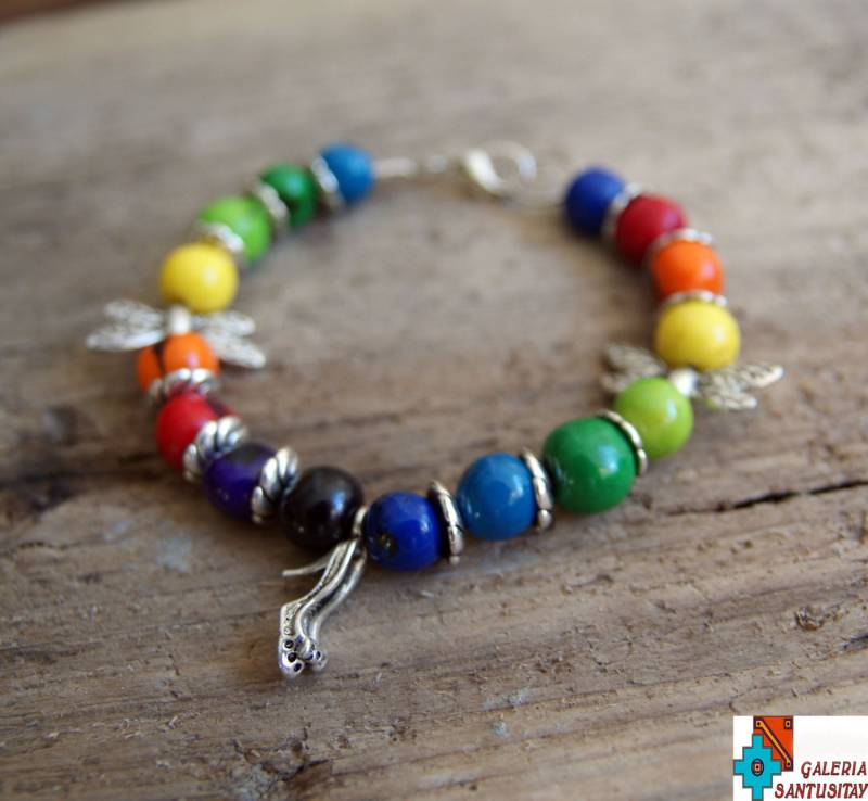 Handgefertigte Regenbogen Armband Acai Samen Von Hand Mit Charms Libelle Schuhe Schwarz Braun Grün Gelb Orange Rot Lila Farbe Geschenk von Santusitay