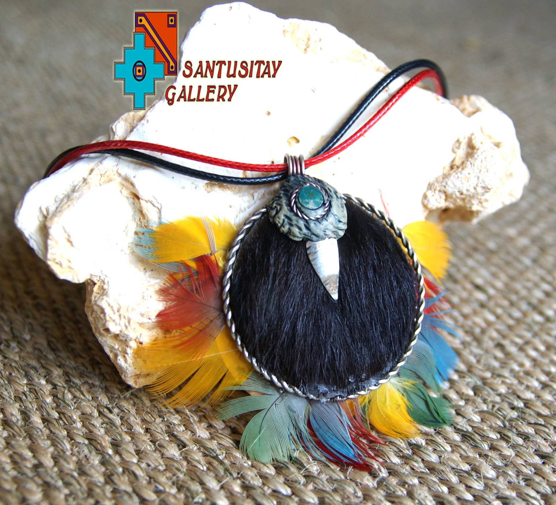Kokosnuss Anhänger Handgefertigt Ethno Naturschmuck Schwarz Chryzocolla Stein Alpaka Metall Bestickt Geschenk von Santusitay