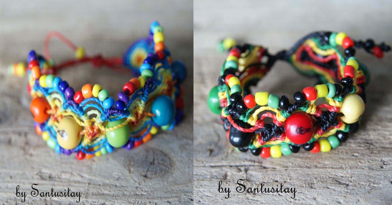 Makramee Armband Freundschaft Rasta Regenbogen Schnur Twist Hand Acai Samen Bunte Hippi Boho Gewebt von Santusitay