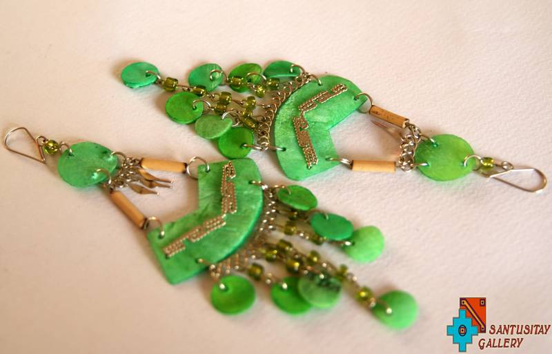 Treibholz Natur Ohrring Handarbeit Perlen Alpaka Naturschmuck Blau Türkis Schwarz Grün Lila Folk Boho Hippi Romantisch von Santusitay